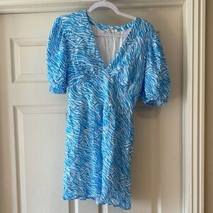Sofia Blue Zebra Print Dress Sz S.  Box17